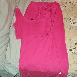 Pink Sleeveless Top and Skirt Set